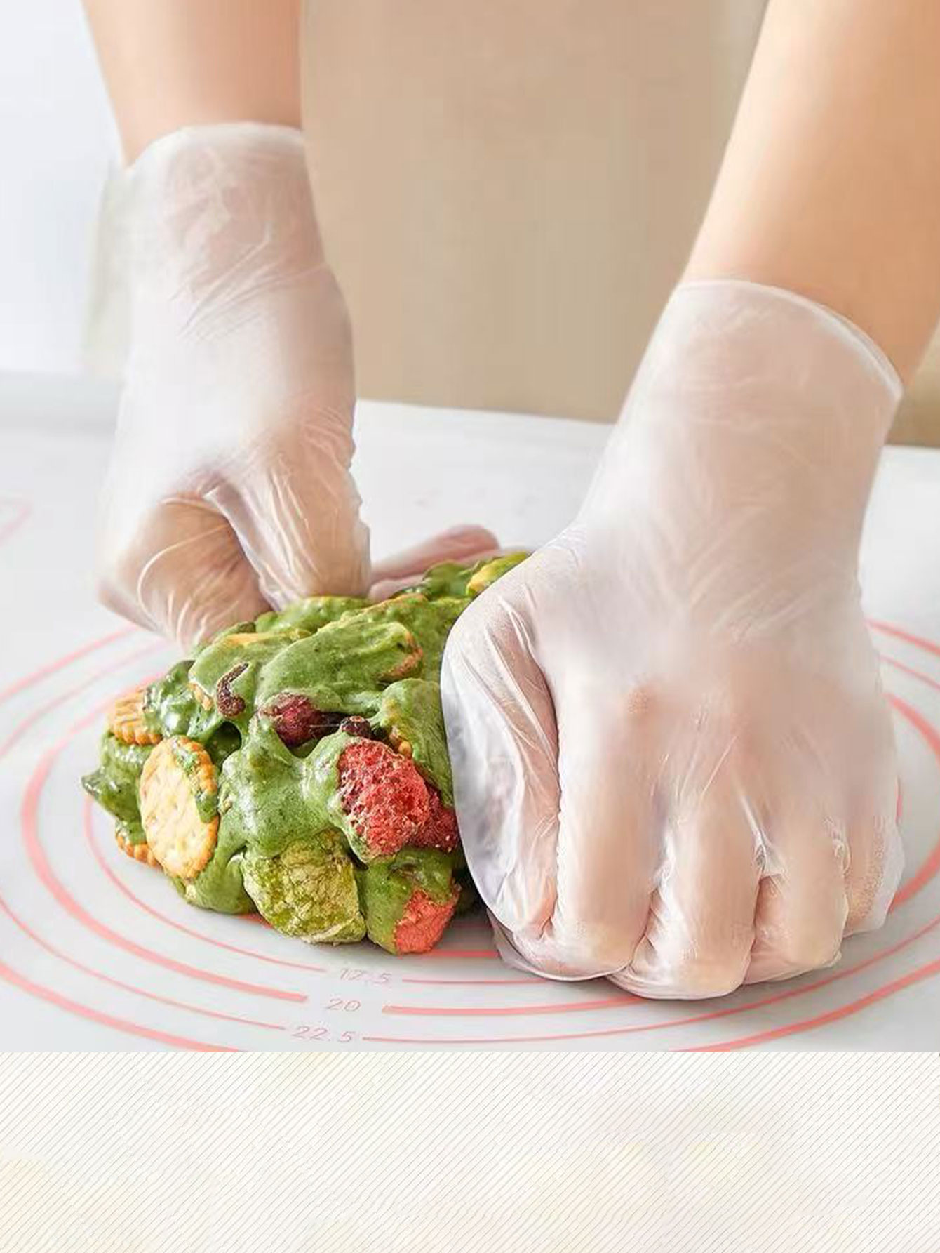 Kitchen Baking Gloves - ถุงมือแบบใช้แล้วทิ้ง เกรดอาหาร พิเศษสำหรับการนวดแป้ง การอบ และการผสม พีวีซีใส