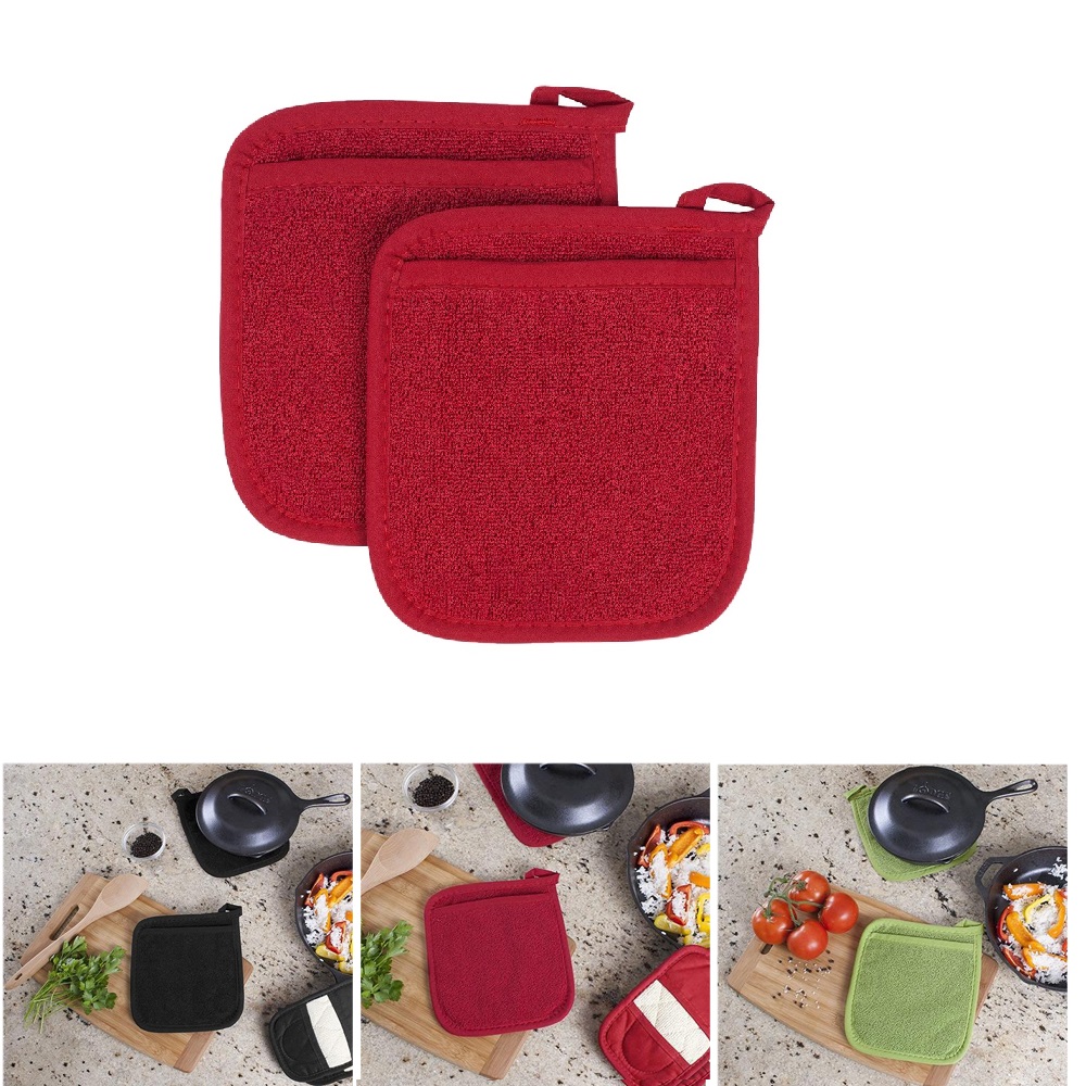 Kitchen Baking Gloves - 3 In1 ผู้ถือหม้อฉนวนกันความร้อนถุงมือผ้าฝ้ายเทอร์รี่ถุงมือไมโครเวฟ Potholder MAT ถุงมือครัวเตาอบ