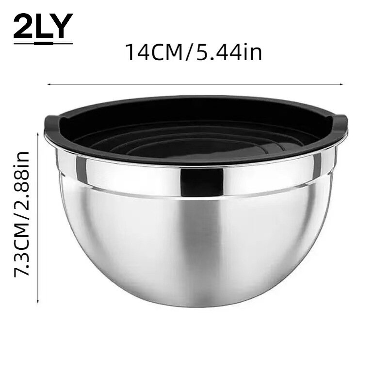 Kitchen Baking Bowls - ชุดชามผสมสแตนเลสหนาพร้อมฝาปิด ชามสลัดสำหรับทำอาหาร ชามนวดแป้งสำหรับอบเค้ก ทำอาหาร และเก็บอาหาร