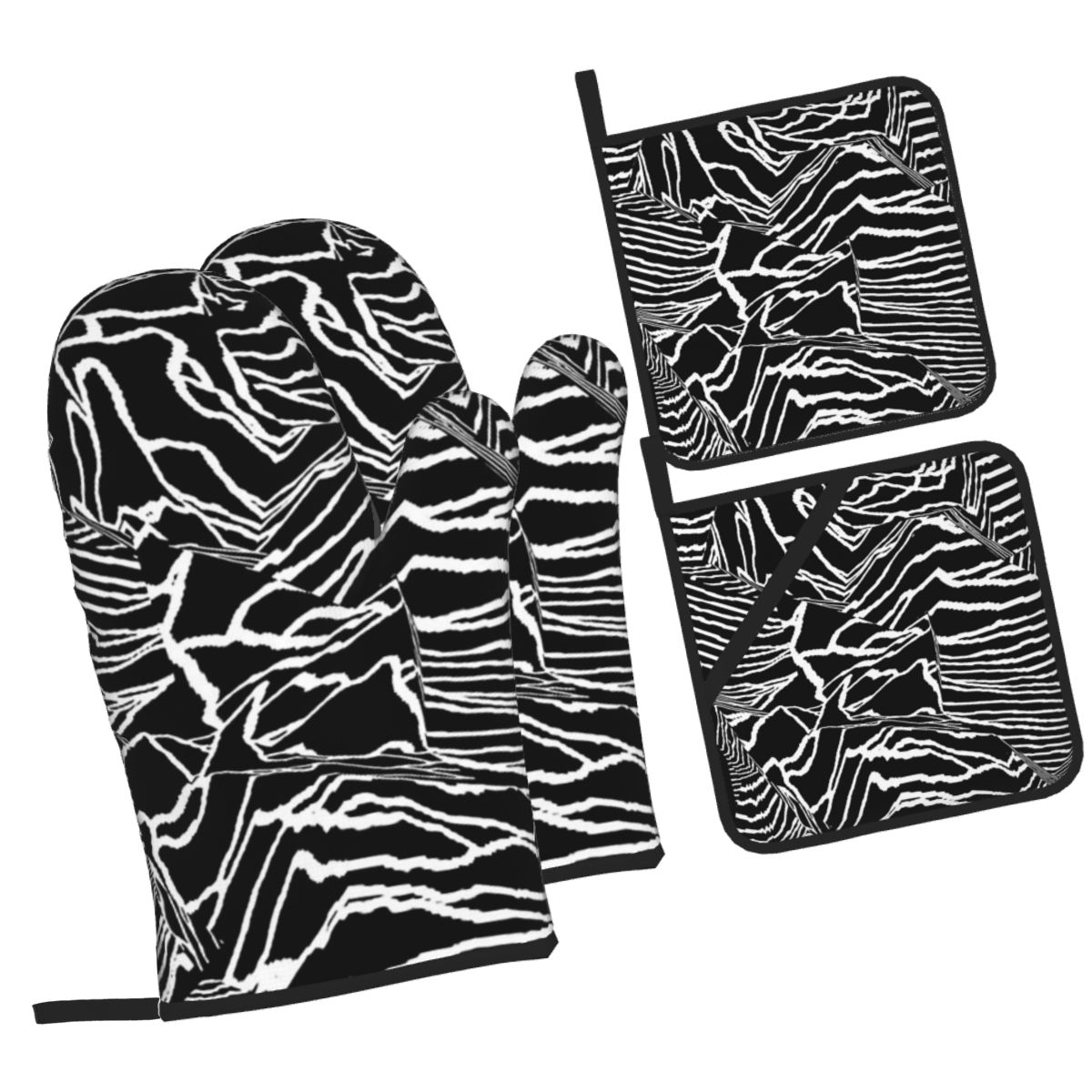 Kitchen Baking Gloves - Joy Division Unknown Pleasures ถุงมือเตาอบและที่วางหม้อชุด 4
