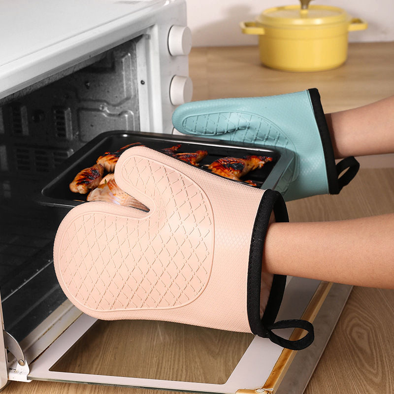 Kitchen Baking Gloves - ถุงมือฉนวนกันความร้อน 2 ชิ้น, ถุงมือเตาอบไมโครเวฟป้องกันการลวก, ถุงมือเตาอบครัวทนอุณหภูมิสูง