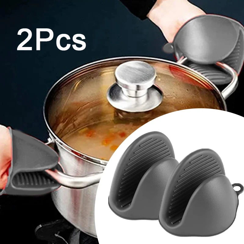 Kitchen Baking Gloves - ถุงมือกันความร้อนซิลิโคนขนาดเล็ก 2 ชิ้น ถุงมือทำอาหารกันความร้อน ถุงมือกันลื่นแบบมีคลิปหนีบหม้อ ถุงมือสำหรับเตาอบ