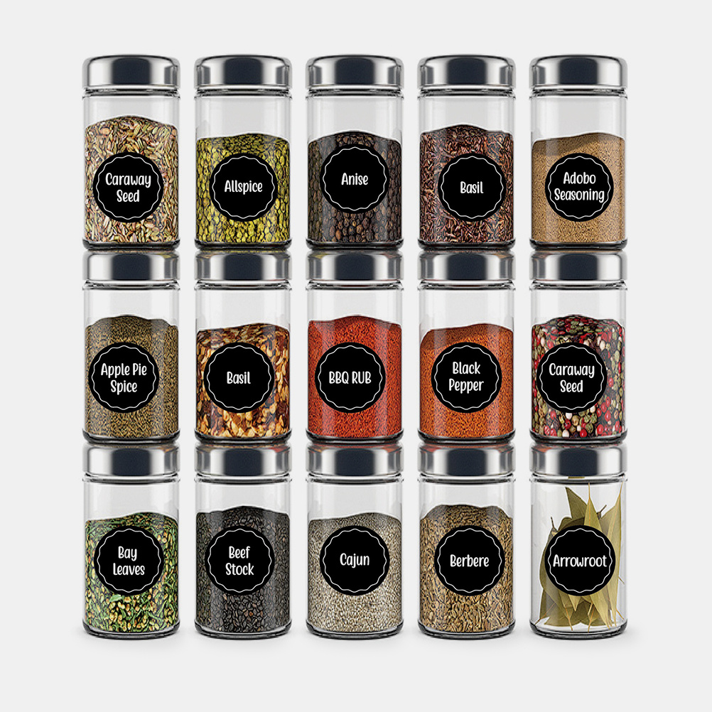 Kitchen.Baking Labels - สติกเกอร์ติดฉลากเครื่องเทศกันน้ำ 144 ชิ้น รูปทรงสี่เหลี่ยมผืนผ้า สำหรับจัดระเบียบครัว ตู้กับข้าว