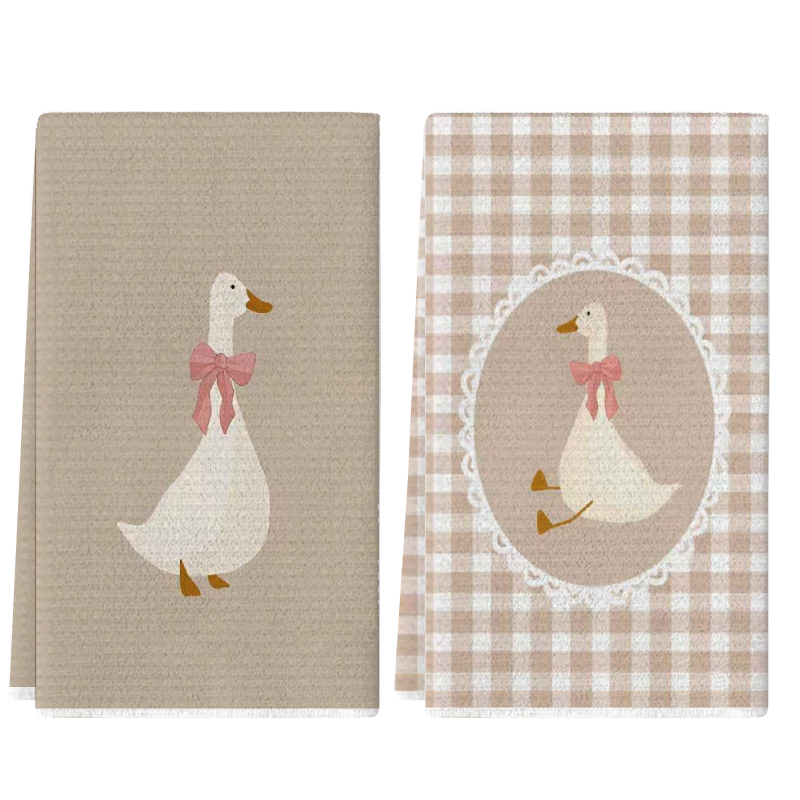 Kitchen Baking Cloth - 2 ชิ้น, ผ้าเช็ดครัวลายเป็ดน่ารัก, ชุดผ้าเช็ดตัวขนาด 40 ซม.*