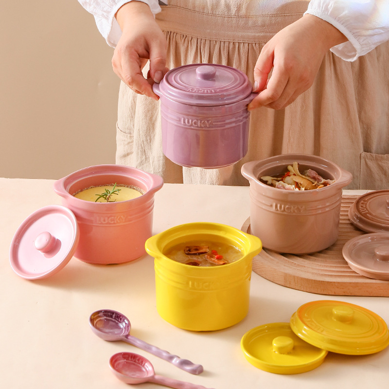 Kitchen Baking Bowls - คู่ฝาปิดชามเซรามิค,Bird's Nest นึ่งไข่ชามถ้วยขนม Stockpot สําหรับต้ม, Simmer