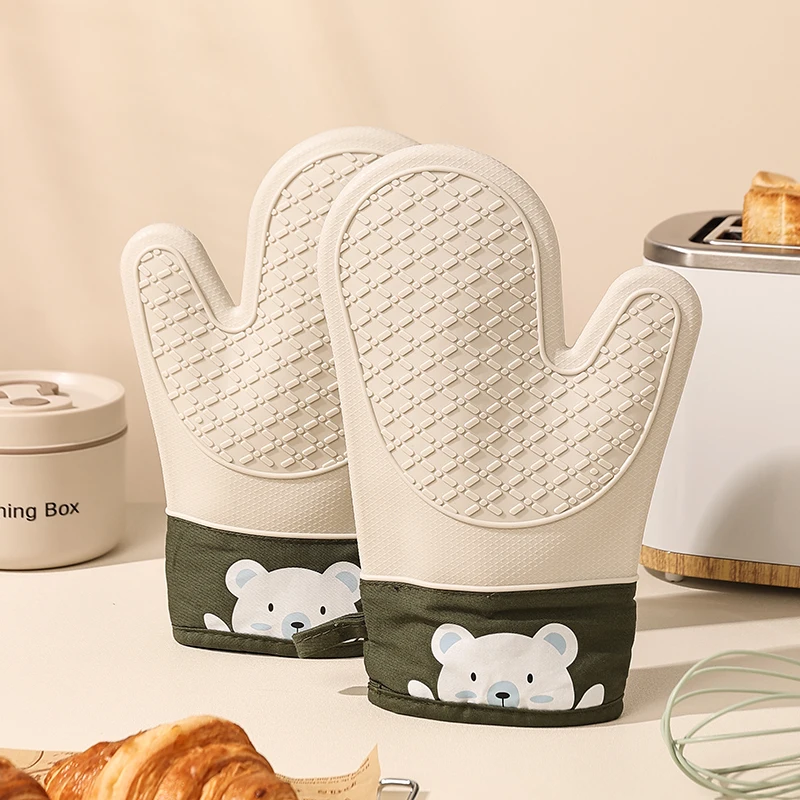 Kitchen Baking Gloves - ถุงมือซิลิโคนกันความร้อน หนาขึ้น กันลื่น ทนความร้อนสูง สำหรับเตาอบ อบขนม