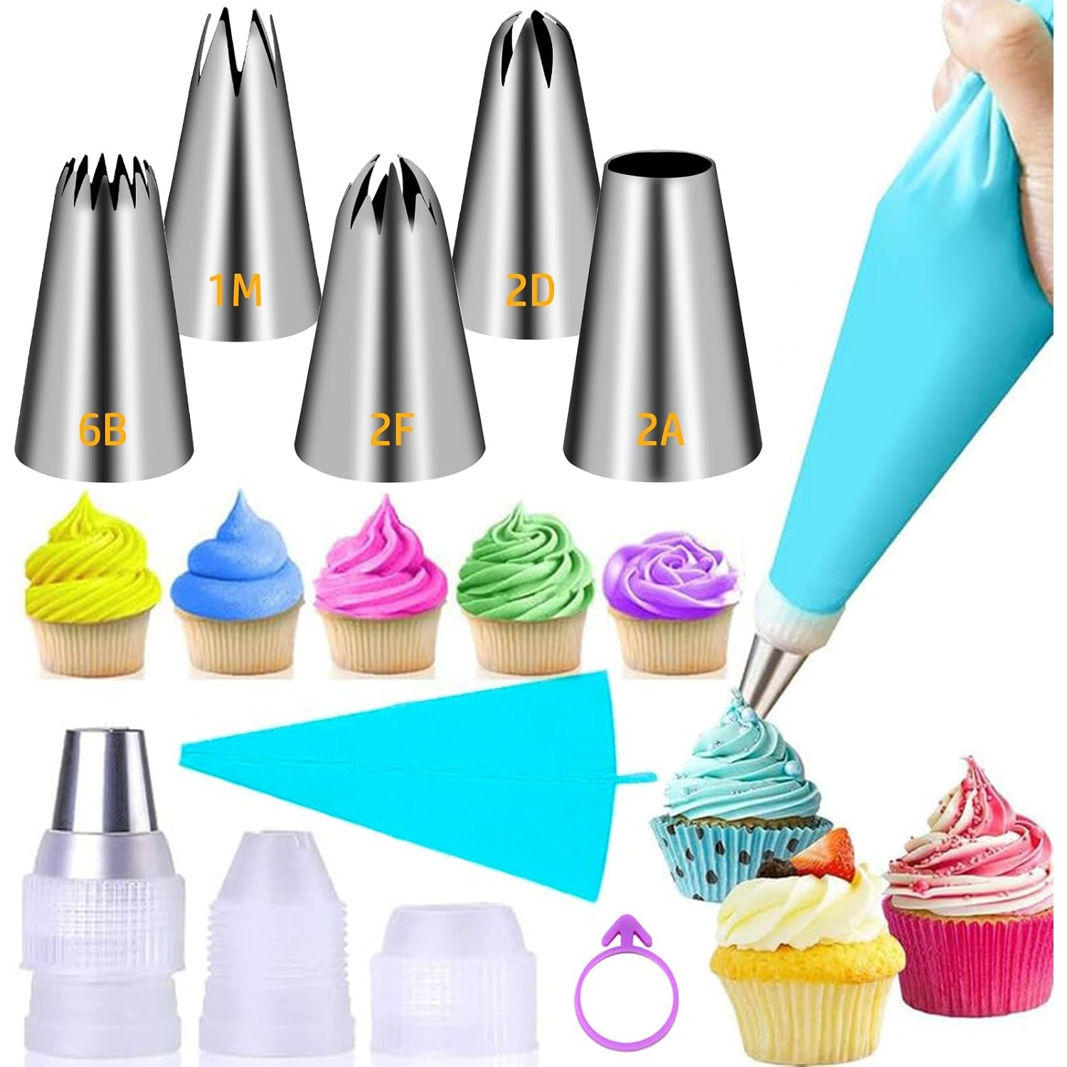 Kitchen And Baking Equipment - ชุดหัวบีบเค้กขนาดใหญ่, หัวบีบเค้กสแตนเลส, หัวบีบขนมขนาดใหญ่ และถุงบีบครีม, หัวบีบไอซิ่งสำหรับคัพเค้ก