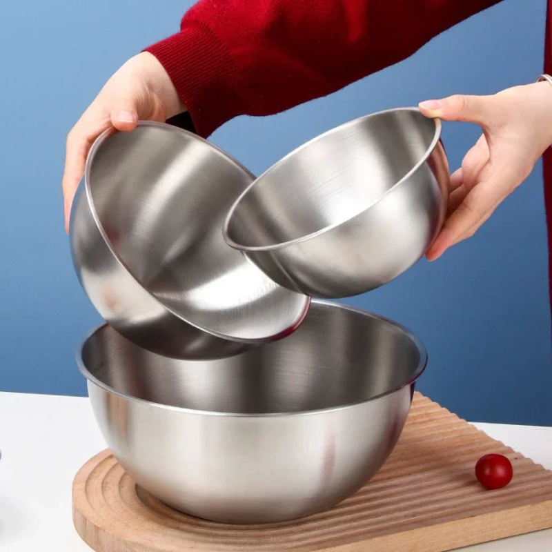 Kitchen Baking Bowls - ชามทําอาหารสแตนเลส 3 ชิ้น, ชามขนาดครัวเรือน, ชามผสมหนา, เครื่องตีไข่,