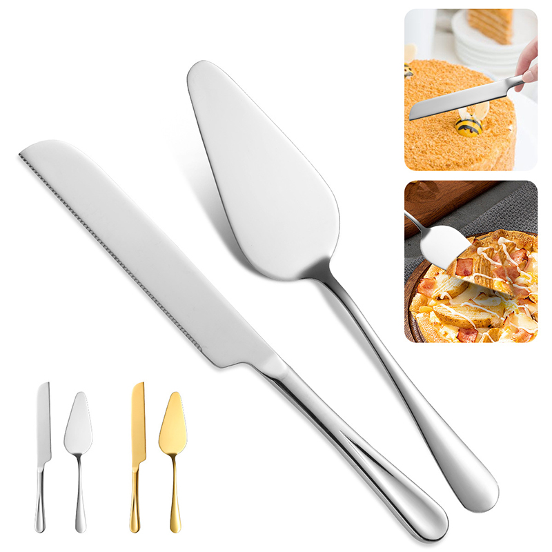 Kitchen And Baking Equipment - ชุดมีดตัดเค้กสแตนเลสอเนกประสงค์ สำหรับเสิร์ฟขนม พิซซ่า ชีส อุปกรณ์บนโต๊ะอาหารแบบใช้ซ้ำได้สำหรับงานแต่งงาน