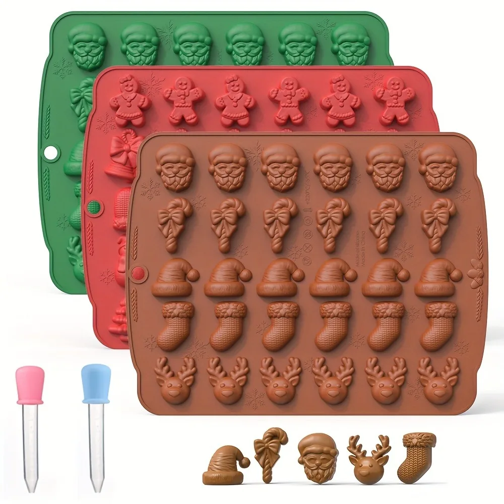 Kitchen Baking Gloves - คริสต์มาสซิลิโคนช็อกโกแลตแม่พิมพ์ Gingerbread Man Xmas Tree Snowman
