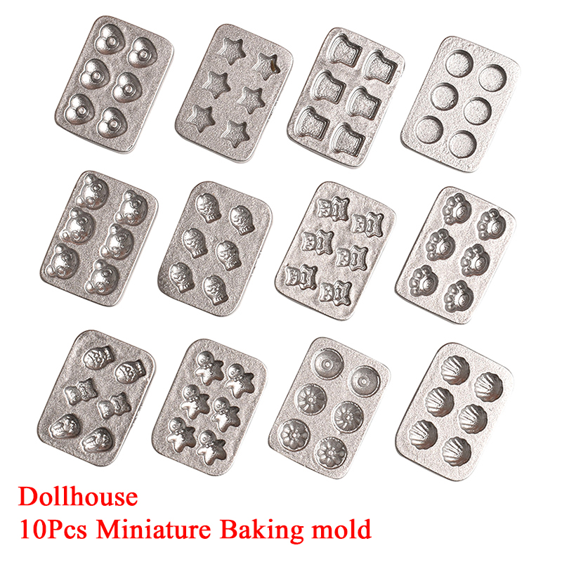 Kitchen Baking Molds - แม่พิมพ์อบขนมจิ๋วสำหรับบ้านตุ๊กตา 10 ชิ้น ฉากครัวจิ๋ว จานจิ๋ว แม่พิมพ์อบขนมรูปคนขนมปังขิง
