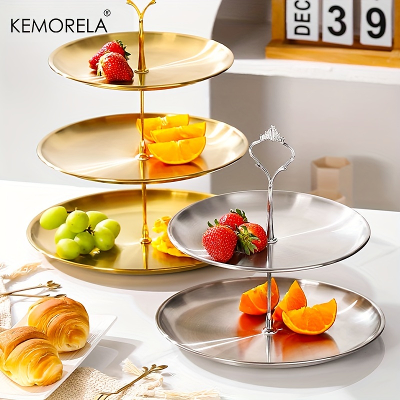 Cake Board Round - 2/3 ชั้นสแตนเลสสตีลเค้กถาดผลไม้ร้านอาหารที่ถอดออกได้ขนม Rack ทองเงินผลไม้ขนมขบเคี้ยวถาดขนม