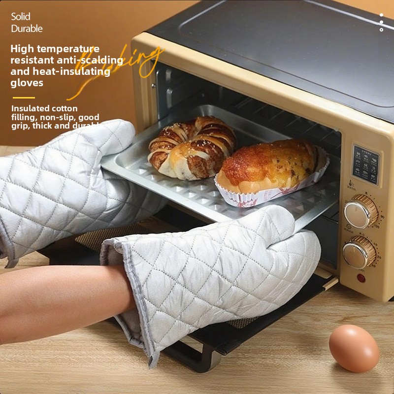 Kitchen Baking Gloves - ถุงมือฉนวนกันความร้อนในครัว ทนต่ออุณหภูมิสูงและป้องกันการลวก สำหรับเตาอบไมโครเวฟ พิเศษกันลื่น หนา ทนทาน