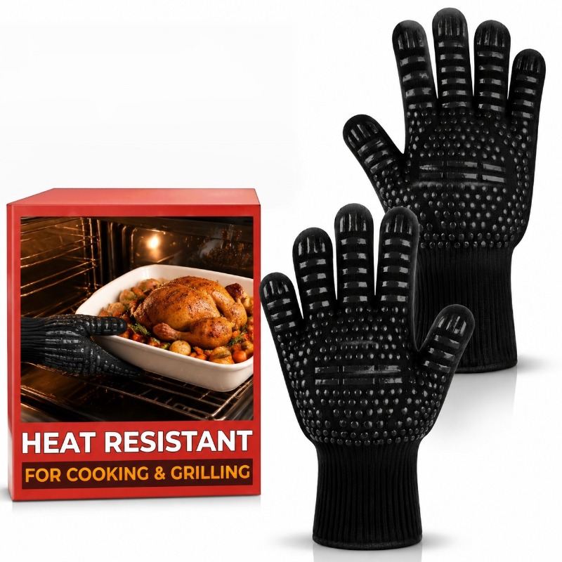Kitchen Baking Gloves - ถุงมือบาร์บีคิว 1 ชิ้น/1 คู่ ถุงมือเตาอบอุณหภูมิสูง ถุงมือบาร์บีคิวซิลิโคนกันลื่นทนไฟ