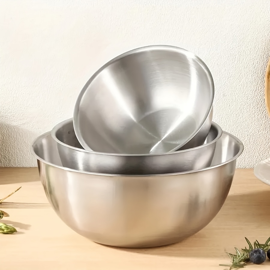 Kitchen Baking Bowls - ชุดชามสลัดสแตนเลส 3 ชิ้น ชามผสม เหมาะสำหรับการอบ การย่าง