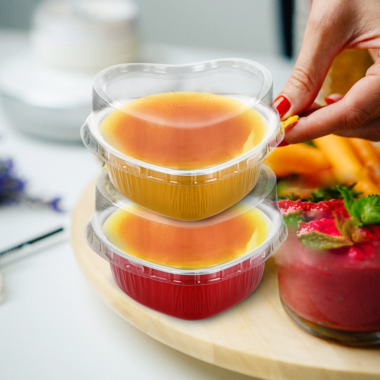 Kitchen Baking Bowls - 20 ชุด ถาดอบเค้กรูปหัวใจทำจากอลูมิเนียมฟอยล์ ดีไซน์เรียบเนียน สำหรับทำขนมที่บ้าน ร้านเบเกอรี่