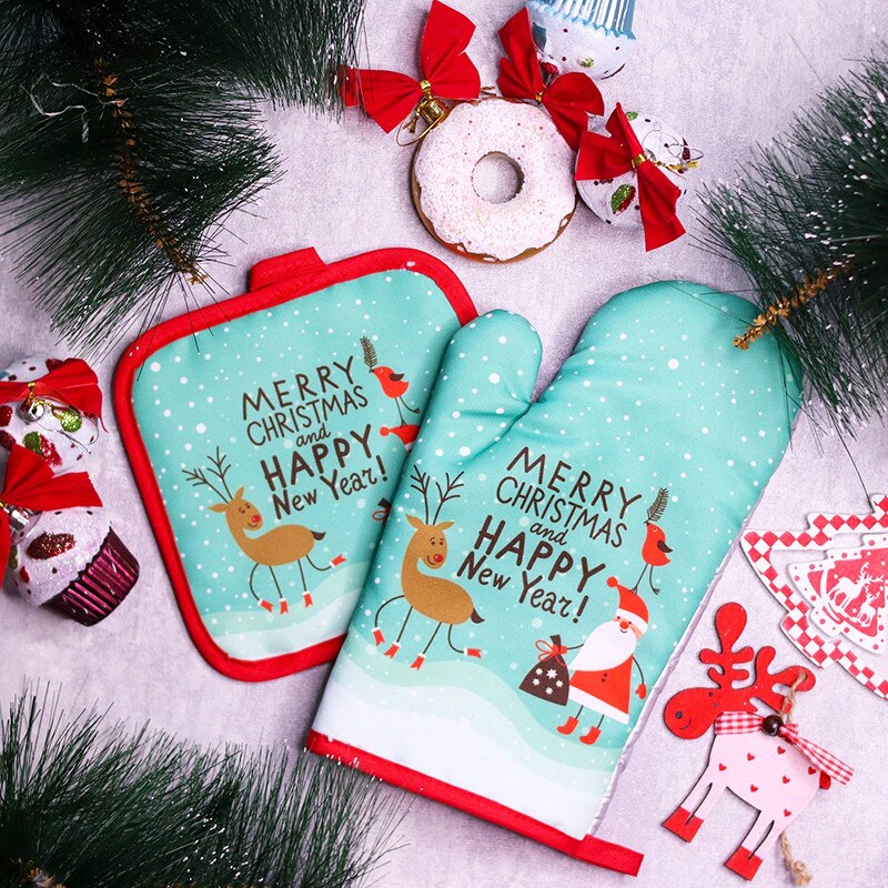 Kitchen Baking Gloves - ถุงมือเตาบาร์บีคิวและที่วางหม้อ2ชิ้น/เซ็ตถุงมือกันร้อนสำหรับทำอาหารในครัวอุปกรณ์สำหรับปาร์ตี้คริสต์มาสปีใหม่