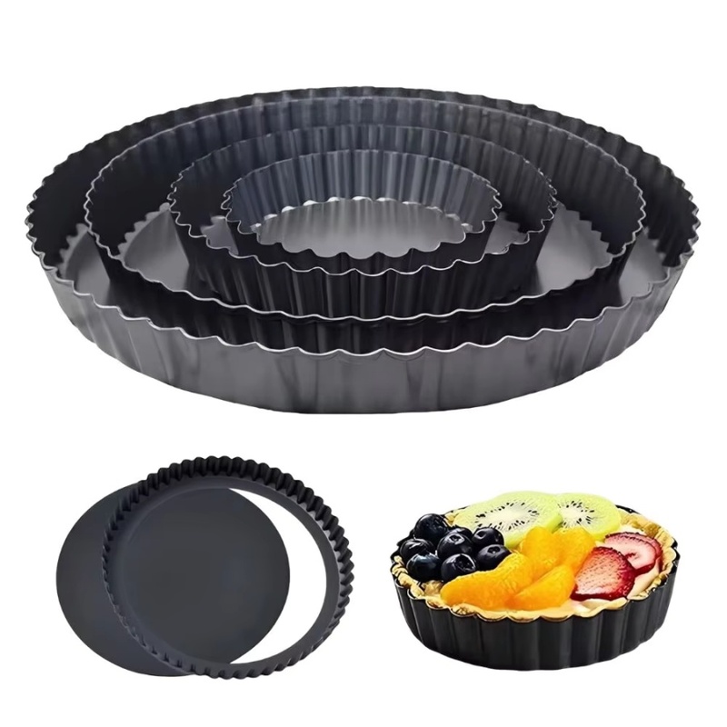 Kitchen And Baking Equipment - ถาดอบเค้กแบบถอดก้นได้ 1 ชิ้น ขอบหยัก ทำจากเหล็กคาร์บอนเคลือบสารกันติด สำหรับทำทาร์ต