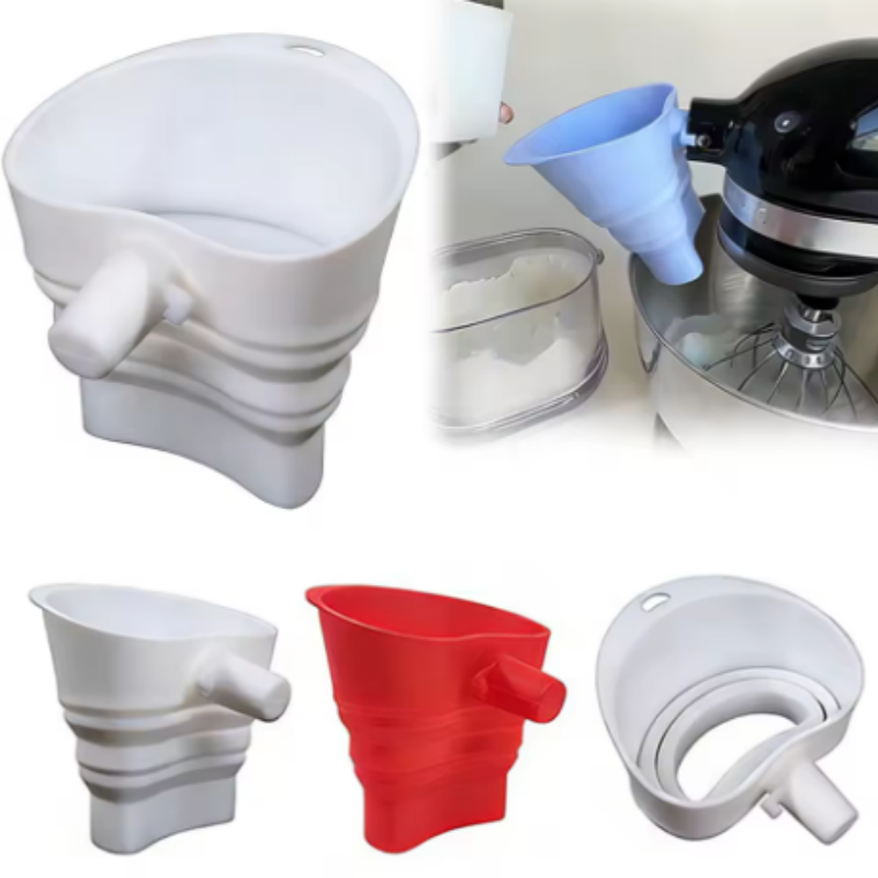 Kitchen Baking Aid - กรวยซิลิโคนสำหรับใส่แป้ง 1/3 ชิ้น สำหรับทำขนมในครัว ใช้กับเครื่องผสมอาหารแบบตั้งโต๊ะ พับเก็บได้