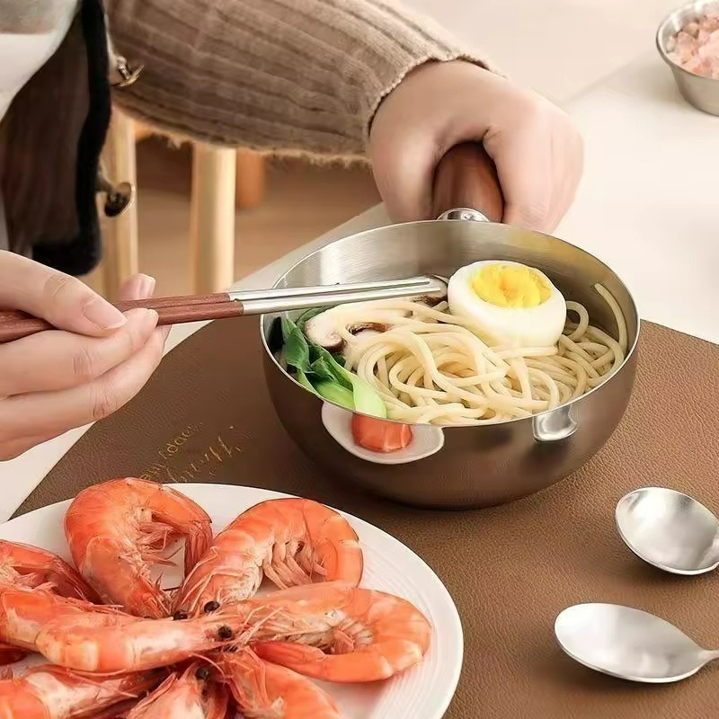 หม้อสแตนเลสพร้อมด้ามจับไม้วอลน - Kitchen Baking Bowls บทวิจารณ์และราคา