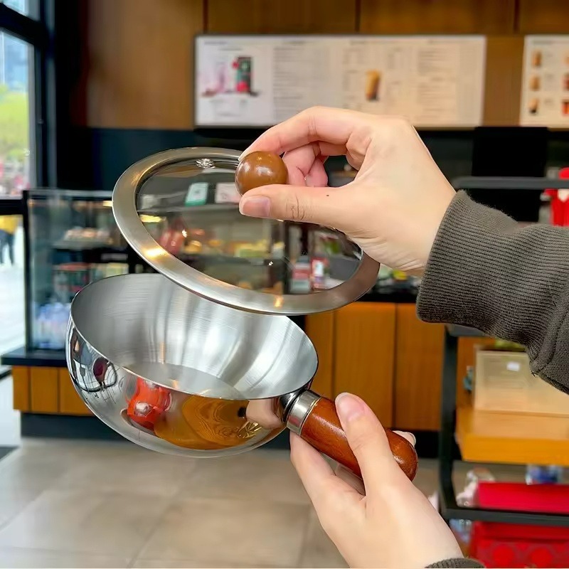 หม้อสแตนเลสพร้อมด้ามจับไม้วอลน - Kitchen Baking Bowls บทวิจารณ์และราคา