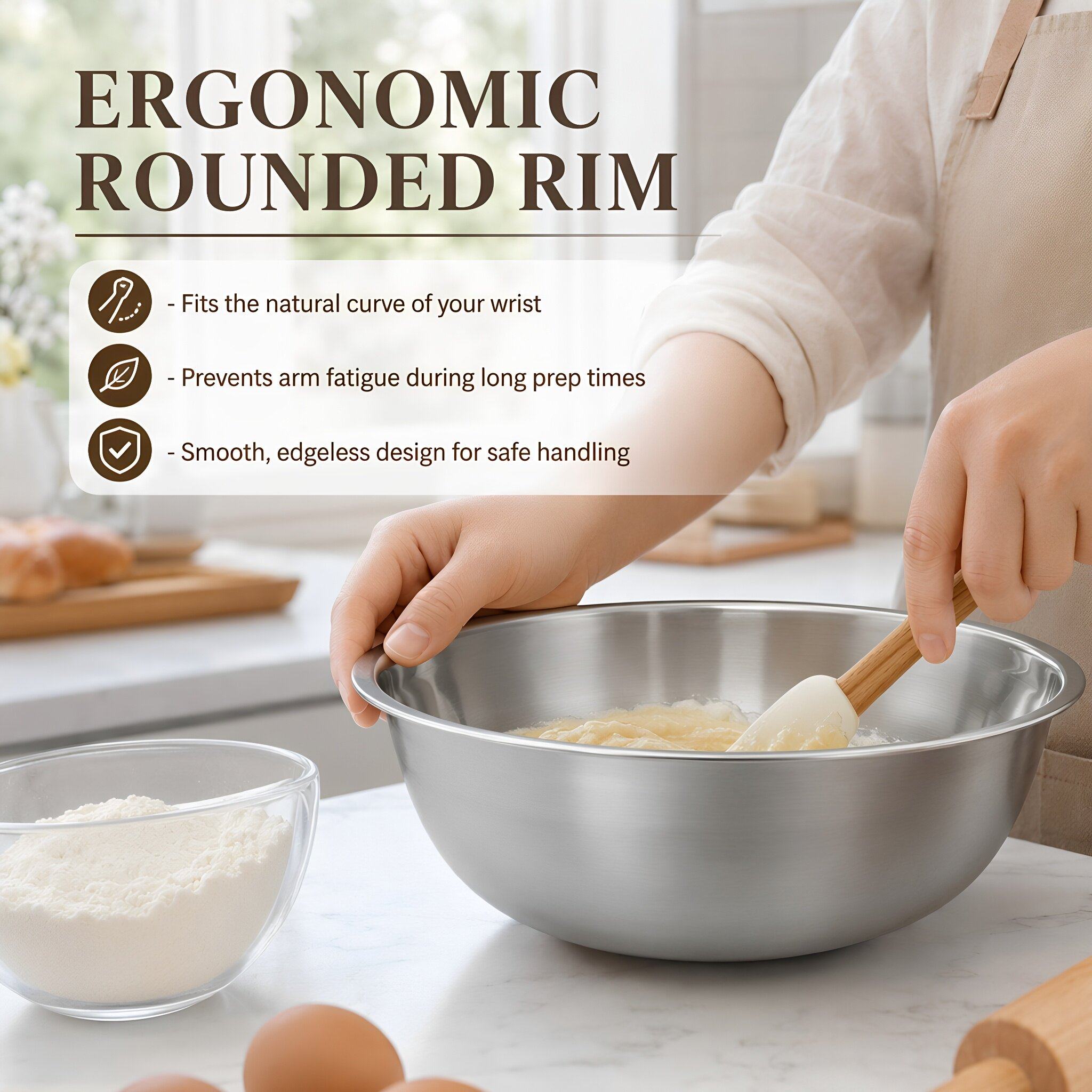 ชามผสมสแตนเลสขนาด 12.6 นิ้ว อ่ - Kitchen Baking Bowls บทวิจารณ์และราคา