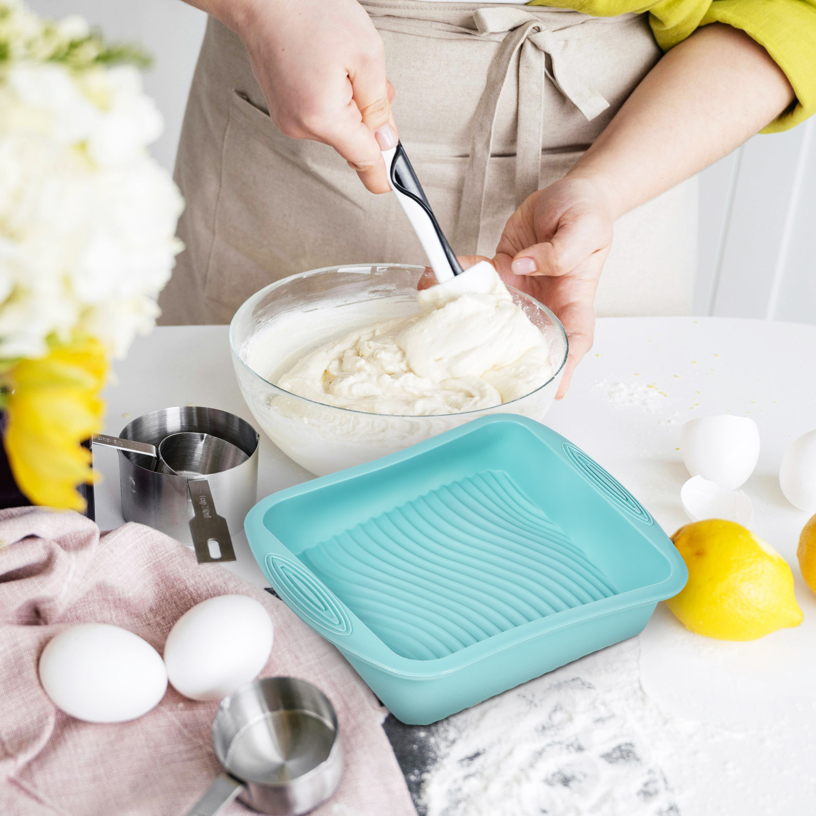 พิมพ์เค้กซิลิโคนทรงสี่เหลี่ยม  - Kitchen Baking Tins บทวิจารณ์และราคา