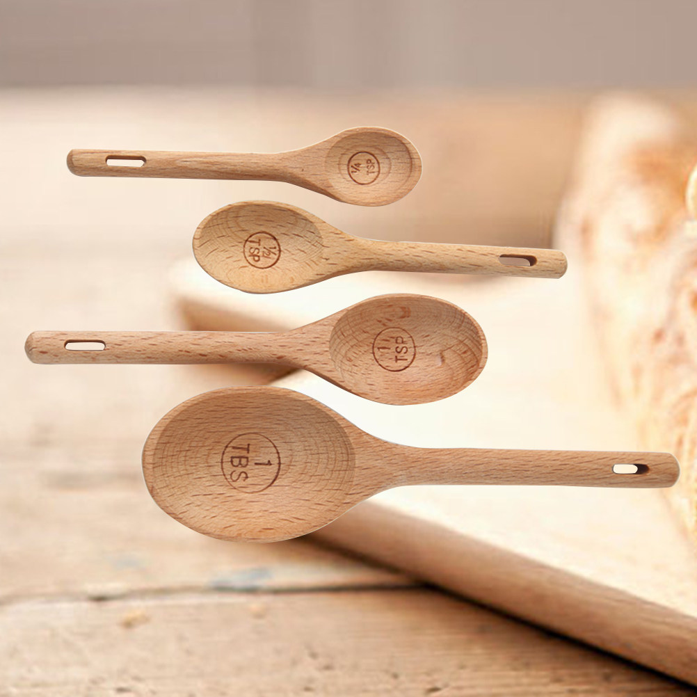 ชุดช้อนตวงไม้ 4 ชิ้น ทำจากไม้บ - Kitchen Baking Utensil Set บทวิจารณ์และราคา
